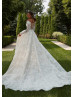 Off Shoulder Ivory Eyelash Lace Tulle Romantic Wedding Dress